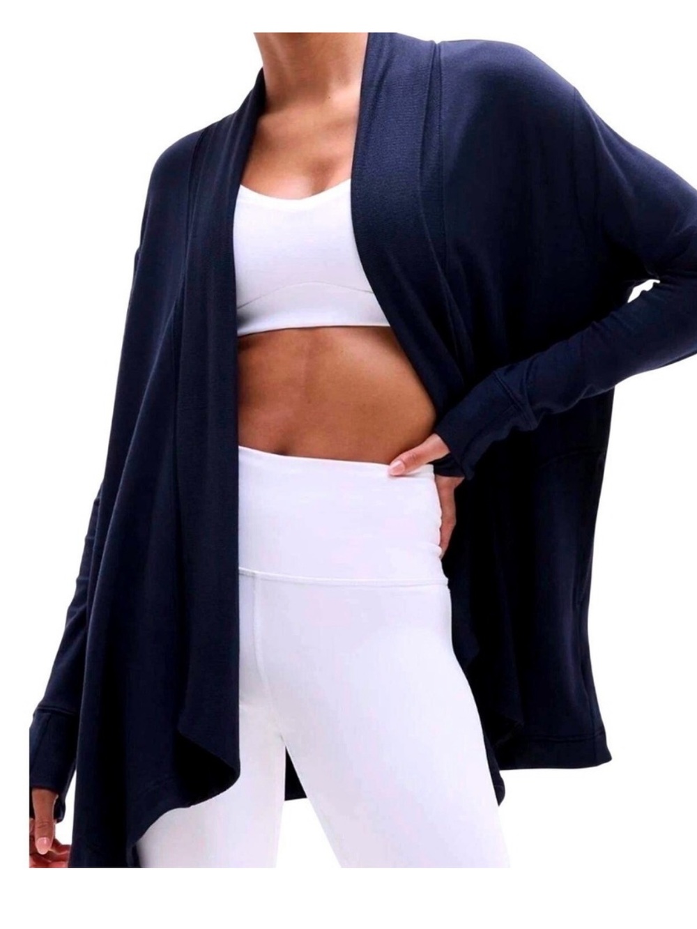 Athleta Pranayama Navy Wrap Cardigan with Thumbhole Sleeves